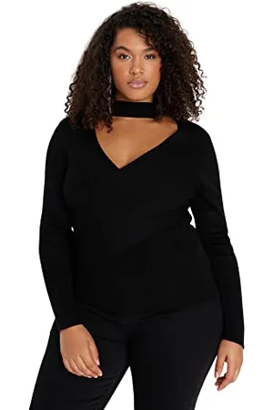 Trendyol FeMan Plus Size Slim Fit Basic Crew Neck Dzianina Plus Size Sweter, , 3XL, , 3XL