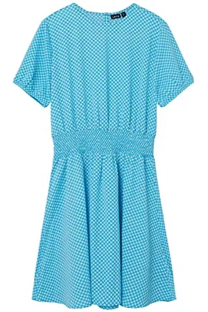 NAME IT Sukienka dziewczęca Nlfeckali SS, Czapka pływacka/Checks:swim Cap/Iced Aqua, 176 cm