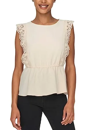 ONLY Damski Onlmette SL Lace WVN Top, Sandshell, M, , M