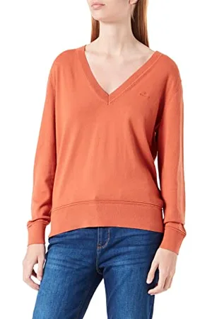 GANT Damski sweter bawełniany z dekoltem w serek, lekki miedziany, standardowy, , XL