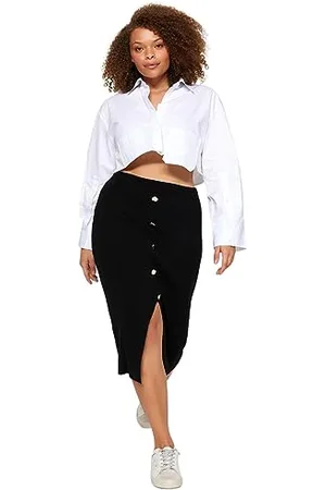 Trendyol FeMan Basic Dzianina Plus Size Spódnica, czarna, 3XL, , 3XL