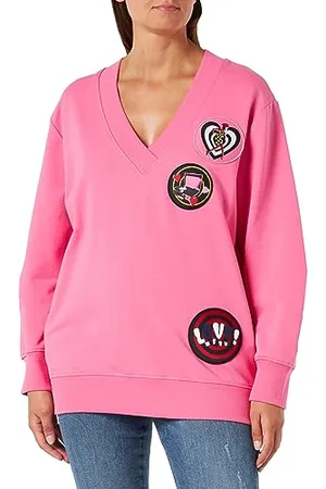 Moschino Damska bluza z długim rękawem, komfort fit, z dekoltem w serek, fuksja, 40