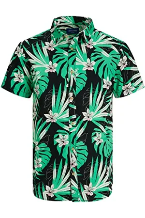 JACK & JONES PLUS Męska koszulka Jorjames Tulum AOP Ss Pls koszula, czarna, 4XL, , 4XL