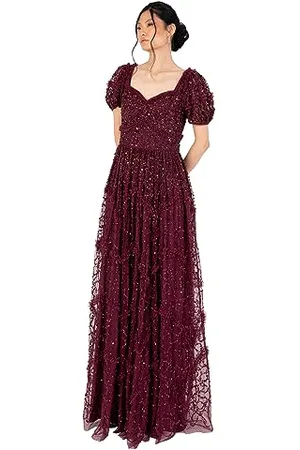 Maya Deluxe Damska sukienka maxi, z wybiciem, z krótkim rękawem, dla gości weselnych, dla panny młodej, na bal, , rozmiar 36, , 36
