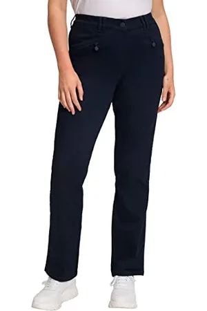 Ulla Popken Damskie duże rozmiary plus size basic spodnie ze stretchem Mony, trwałe kolory, lekko zwężające się, granatowe 54 802969130-54, , 45W / 32L
