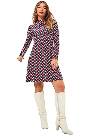 Joe Browns Damska sukienka retro geometryczny nadruk z wysokim dekoltem Jersey Skater Sukienka, wielokolorowa, 16, , 42