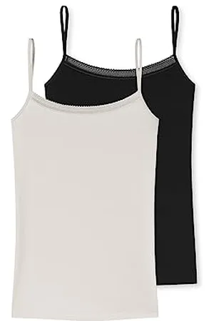 Schiesser Damen 2 PACK Spaghettitop Unterhemd mit Spitze - Cotton Mix