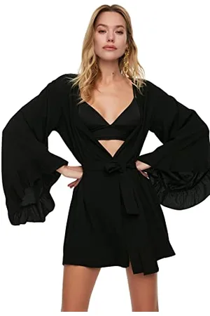 Trendyol Kimono damskie i kaftan-czarne kimono o luźnym kroju, , XS