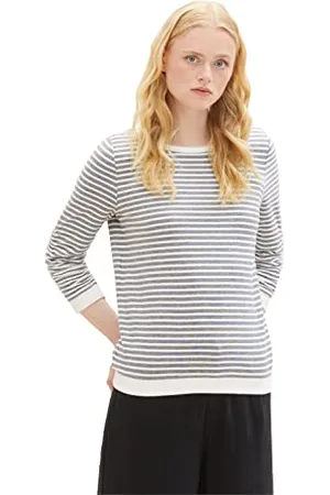 TOM TAILOR Damska bluza z marszczonym rękawem i wzorem w paski, , M