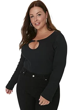 Trendyol Damska damska damska regularna bodycon choker wysoki dekolt dzianina plus size body shirt, czarna, 2XL, , XXLus