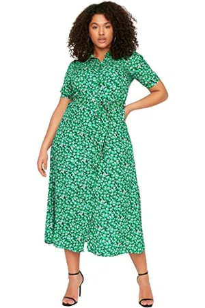 Trendyol Damska sukienka plus size maxi basic, luźna, tkana sukienka plus size, , 72