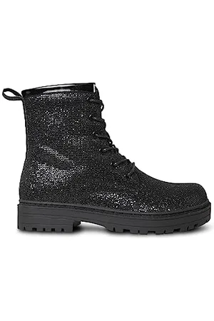 Joe Browns Damskie brokatowe sznurowane grube buty motocyklowe na kostkę, czarne, 36 EU, , 3 UK Wide
