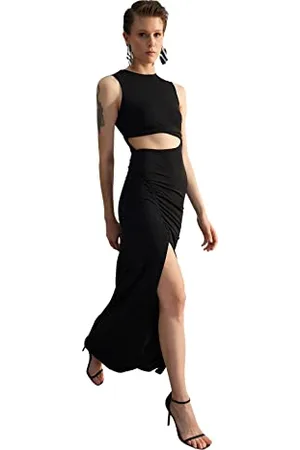 Trendyol FeMan Shift dopasowana dzianinowa suknia wieczorowa, czarna, 36, , 34