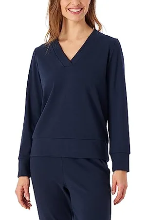 Schiesser Damska bluza do spania koszula ciepła i przytulna mieszanka lounge + relaksacja, ciemnoniebieska, 44, , 44