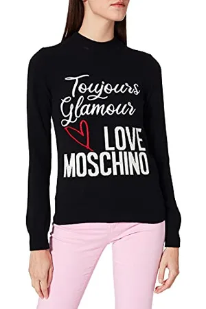 Moschino Damski krój Regular Fit Turtleneck Long Sleeve with Embroidered Slogan and Logo Intarsia in Front Sweater, , 42