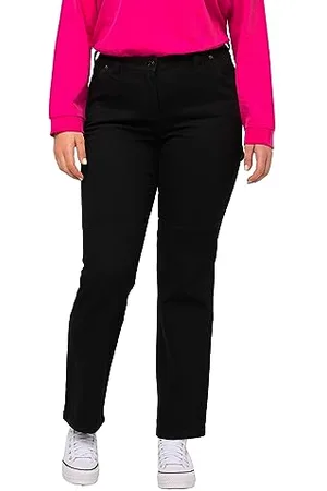 Ulla Popken Damskie dżinsy Utility Mandy, szerokie, proste nogawki, cargo, czarne, 46-48, , 46-48