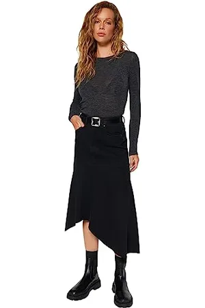Trendyol FeMan Basic spódnica dżinsowa, czarna, 32, , 30