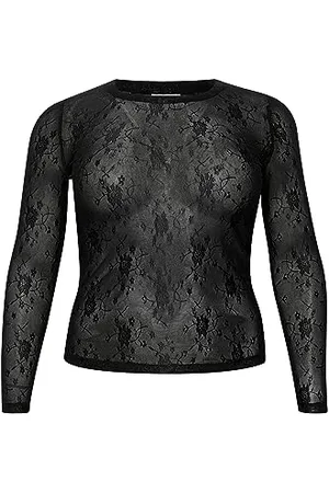 Kaffe Plus Size Damska koszulka z długim rękawem Slim Fit Crew Neck Nylon Top, , S/du?y rozmiar