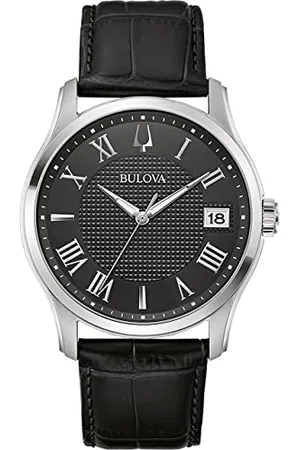 BULOVA Męski analogowy zegarek kwarcowy ze skórzaną bransoletką 96B390, , Pasek