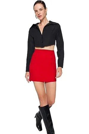 Trendyol FeMan ołówkowa spódnica slim fit dzianinowa spódnica, czerwona, L, , L