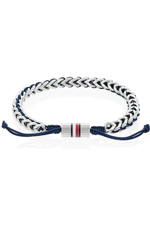 Tommy Hilfiger Biżuteria męska ze stali nierdzewnej i nylonu spleciona bransoletka z regulowanym zamknięciem, Jeden rozmiar, Nylon, Bez kamieni szlachetnych