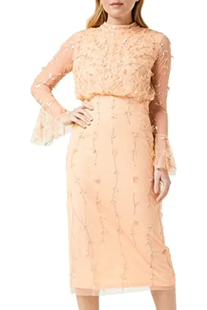Frock and Frill Damska sukienka zdobiona specjalna okazja, migdałowa, 6, , 32