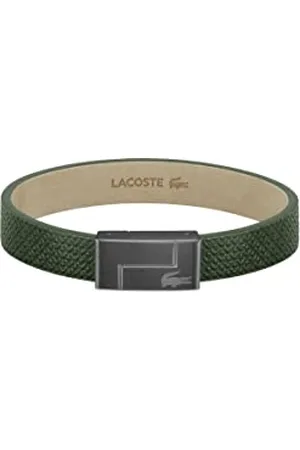 Lacoste Męska skórzana bransoletka MONOGRAM LEATHER Collection, czarna, zielona lub brązowa, Jeden rozmiar, Skóra, Bez kamieni szlachetnych