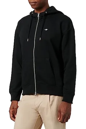 GANT Damska bluza z kapturem REL Shield Full Zip Hoody, czarna, Standard, czarny