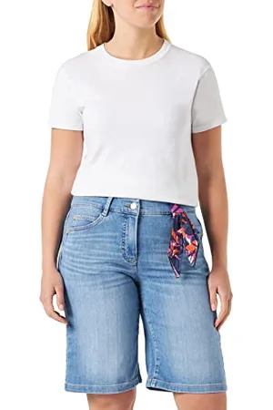 Gerry Weber Damskie szorty jeansowe z ozdobną chustką, efekt sprania, krótkie nogawki, , 34