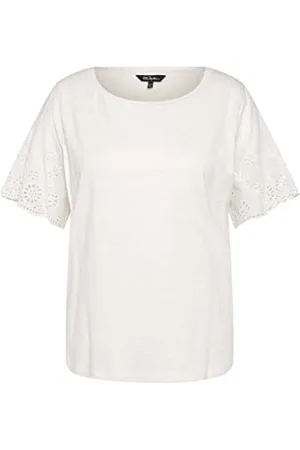 Ulla Popken Damskie, duże rozmiary, t-shirt, koronka, dekolt w łódkę, z dzwonkiem, , 42-44