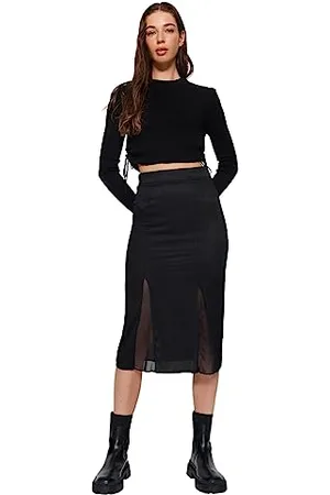 Trendyol FeMan Spódnica ołówkowa Regular Fit Spódnica dzianinowa, czarna, S, , S