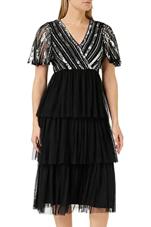 Frock and Frill Damska sukienka zdobiona specjalna okazja, czarna, 8, , 34