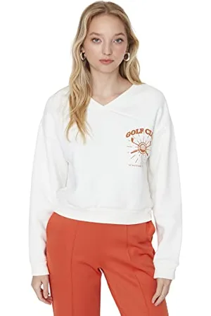 Trendyol Damska bluza z okrągłym dekoltem z dopasowanym sloganem, , L