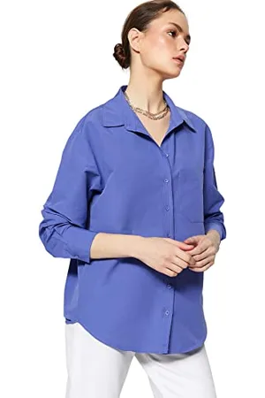 Trendyol Damska basicowa koszula oversize z kołnierzykiem tkana, jasnofioletowa, 34, , 60