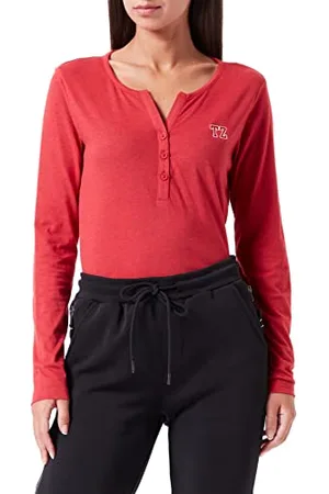Timezone Damska koszula z długim rękawem Henley, Gloss red Melange, XL