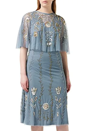 Frock and Frill Damska sukienka zdobiona specjalna okazja, niebieska, 8, , 34