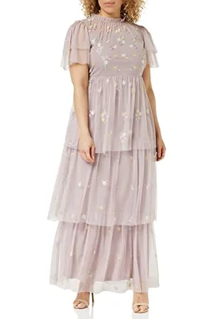 Frock and Frill Damska kwiecista haftowana sukienka na specjalne okazje, różowa, 14, , 40