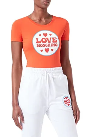 Moschino Damska koszulka ze streczu bawełny z logo Patch Print, , 40 PL