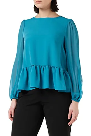 French Connection Damska bluzka z krepy jasnej żorżety z Peplum Top, Mozaika Niebieska, M, , M