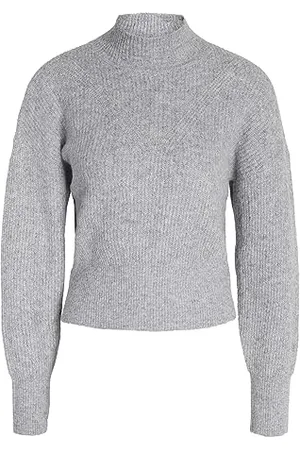 Noisy May Damski sweter Nmnella L/S High Neck Crop Knit FWD Noos, Średni szary melanż/szczegóły: cc nr 1111, S