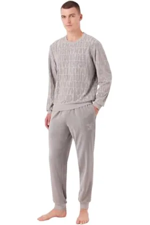 Emporio Armani Męskie spodnie żakardowe Bold Logo Chenille Sweater+spodnie (2 sztuki), , S