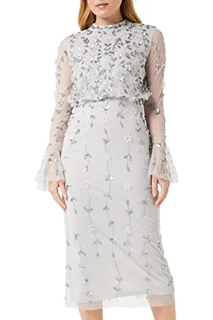 Frock and Frill Damska sukienka zdobiona specjalną okazję, szara, 10, , 36
