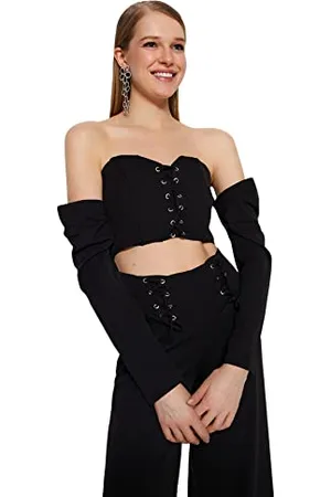 Trendyol Damska dopasowana bluzka Basic Sweetheart tkana, , 60