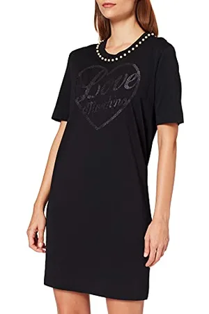 Moschino Damska koszulka o regularnym kroju z krótkim rękawem, trymed with Pearls Around The Neckline Casual Dress, , 38