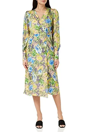 HOPE & IVY Damska sukienka midi The Katie Wrap Front z rękawem i wiązaniem w talii na specjalne okazje, , 36
