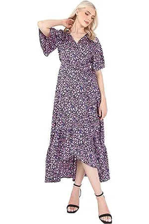 Lovedrobe Damska sukienka maxi Wrap Empire A-line V-Neck Animal Print Half Sleeve Waterfall Ruffle Wedding Guest Occasion, Multi, 26, , 54