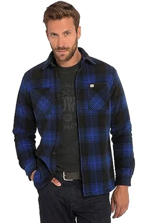 JP 1880 Męskie, duże rozmiary, overshirt, odzież robocza, długi rękaw, polar, karo, watowany, kołnierz kent, , L