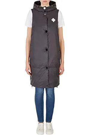 Armani Exchange Damska kurtka ocieplana, bez rękawów, bluza z kapturem z bocznym logo, czarna, średnia, czarna, M
