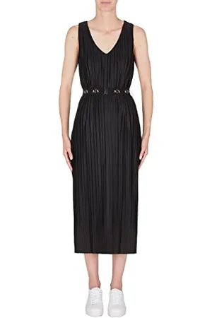Armani Exchange Damska plisowana sukienka, klasyczny krój, czarna, ekstra duża, czarny, XXL