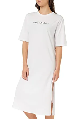 Armani Exchange Damski okrągły dekolt, logo back&front sukienka, biały, mały, biały, S